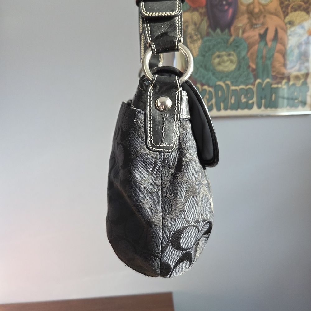 Coach Black Signature Canvas Soho Shoulder Bag with Silver Hardware - Picture 3 of 11